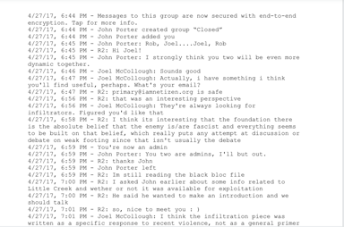 WhatsApp Chats Between NoDAPL Infiltrator and TigerSwan Propagandist