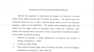 Summary of Union environment ministry and the Indian Council of Medical Research (ICMR) meetings to assess environment-related health issues