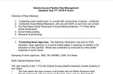 Sept 2016 Briefing for Media Campaign around Dakota Access Pipeline