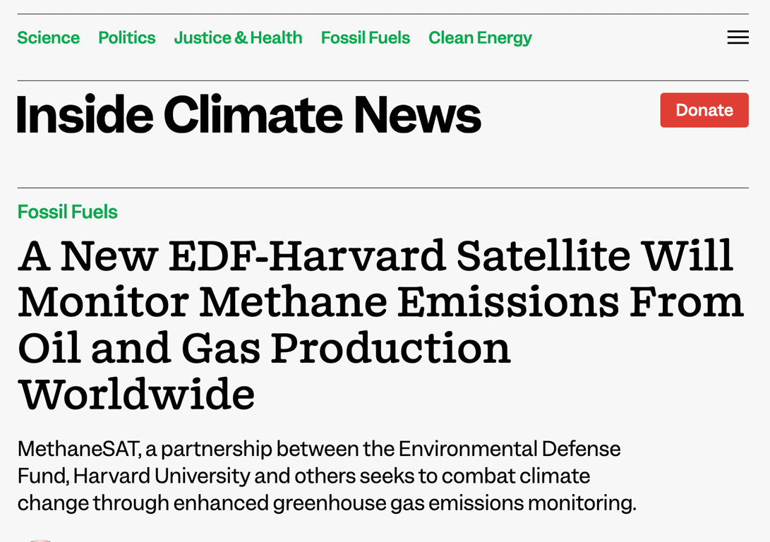 A March 2024 story about EDF’s satellite monitoring program that connects monitoring emissions via satellite with combating climate change.