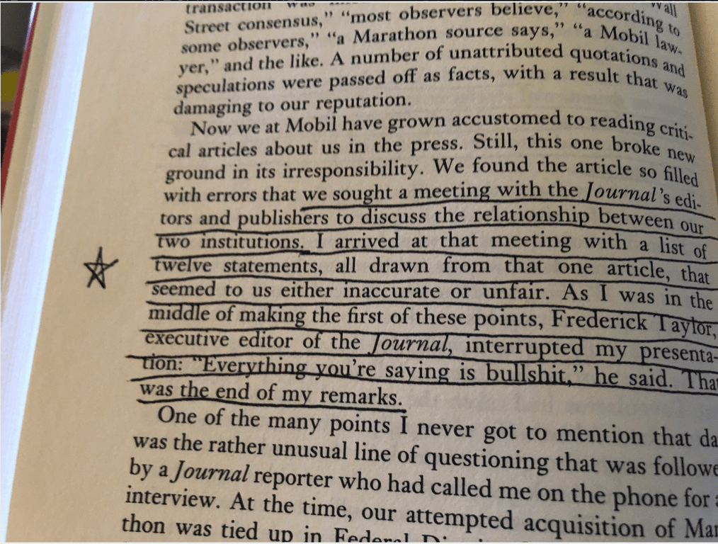 Schmertz’s account of a meeting with the Wall Street Journal in the early 1980s. 