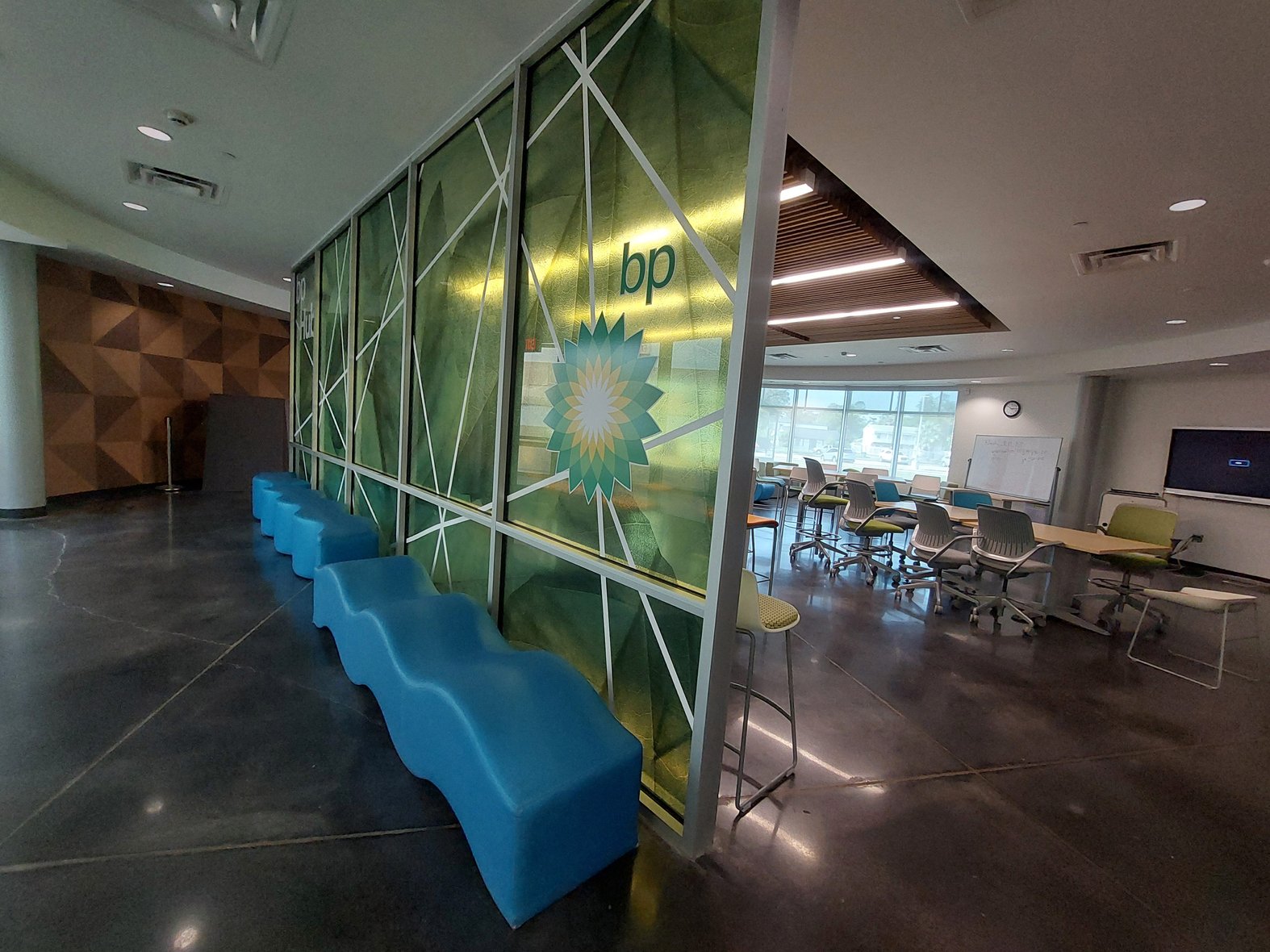 BP is a major funder of Energy Institute High School in Houston and sponsors its student lounge. Photo credit: Jordan Gass-Pooré for The Hechinger Report.