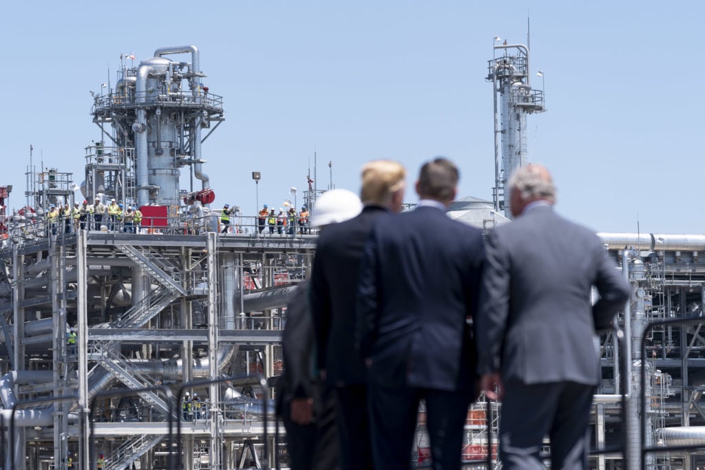 Trump visits the Cameron LNG export facility in the Gulf of Mexico during his first term.