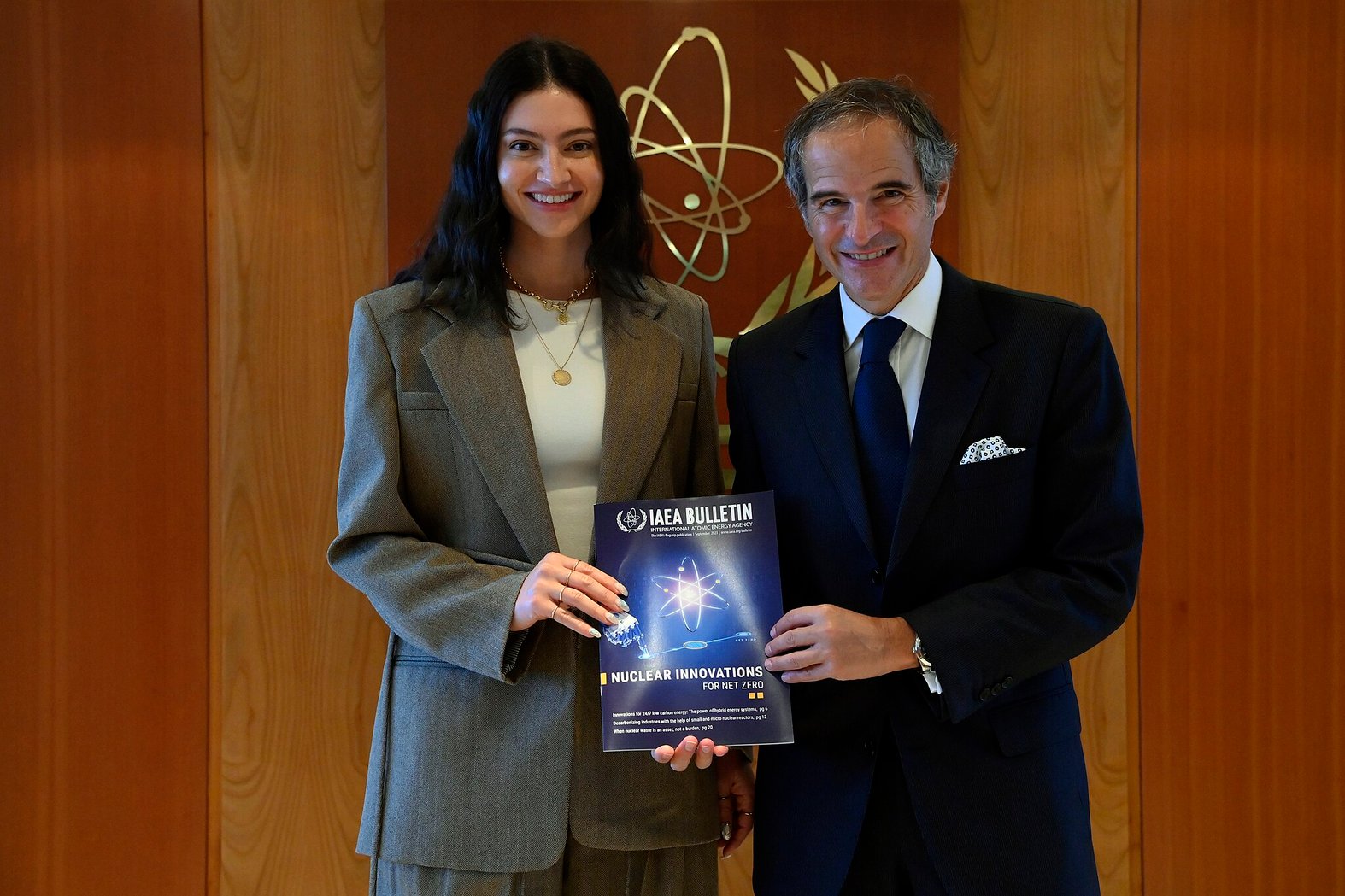 Rafael Mariano Grossi, IAEA Director General meets Nuclear Energy Influencer Isabelle Boemeke at the IAEA 67th General Conference held at the Agency headquarters in Vienna, Austria. 26 September 2023. Photo Credit: Dean Calma / IAEA