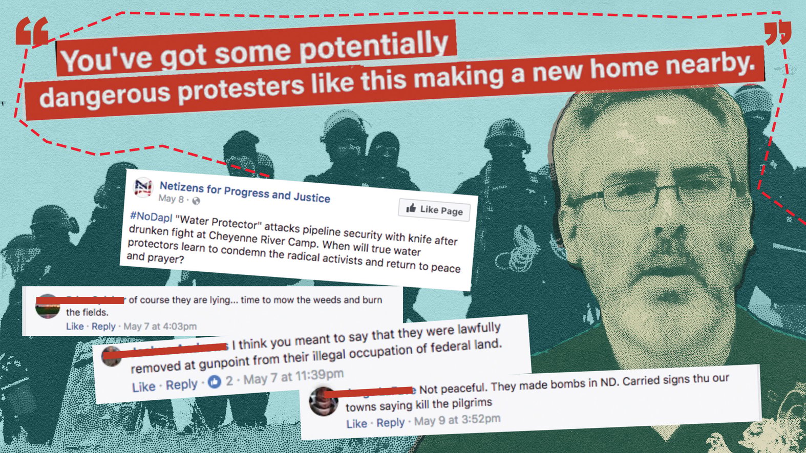Robert Rice (right) pictured along with comments from the Netizens Facebook group. Illustration by 