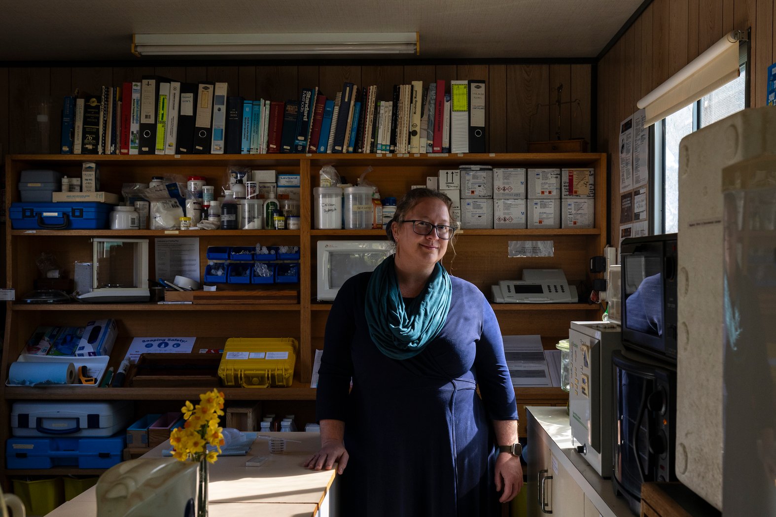 Faith Coleman in Peri Coleman’s private lab at her St Kilda home. Photo: Sia Duff