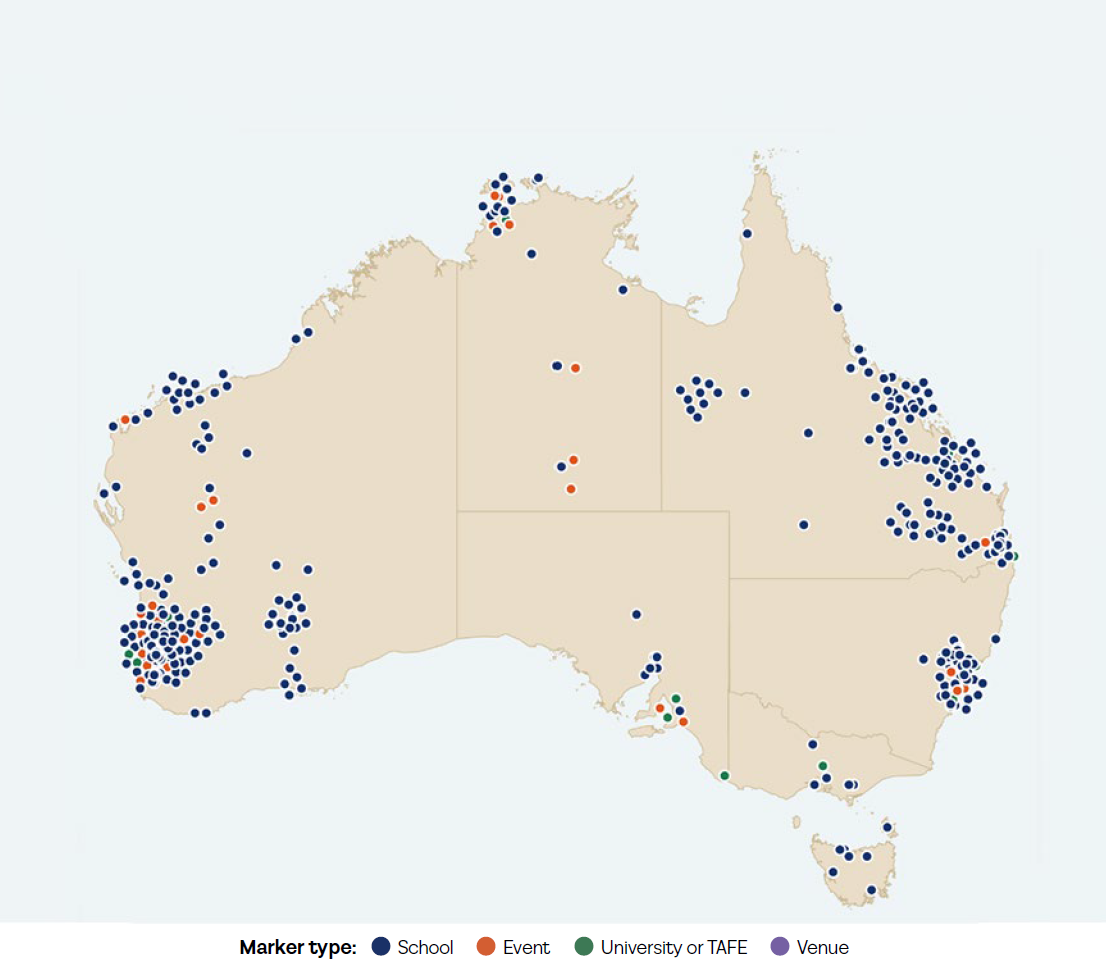 A map produced by CommsDeclare visualizing the location of these programs across the country, showing that they are not evenly distributed.